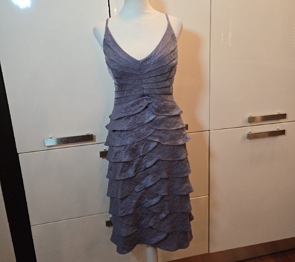 Adrianna Papell Mesh Ruffled Sleeveless Midi Party Wedding Dress Purple Size 16